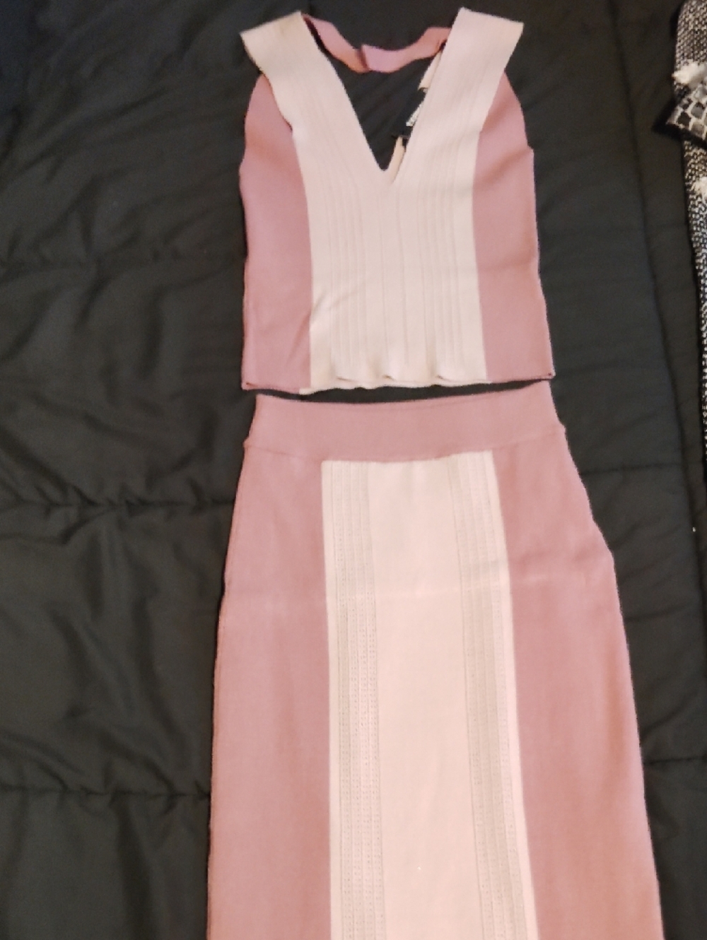 Express Pink & Cream Ribbed V‑Neck Midi 2 Pc Dress  S NWT $119